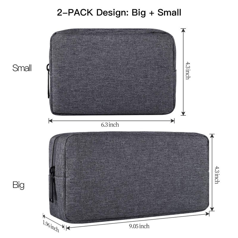 imComor Universal Electronics Accessories Carrying Case, 2PCS Big + Small Portable Storage Pouch, Cosmetic Bag, Cable Organizer Compatible Hard Drive, Mouse, Power Bank, Adapter, Cellphone, Space Gray - Image 2